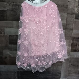 Floral Embroidered Pink Tulle Skirt